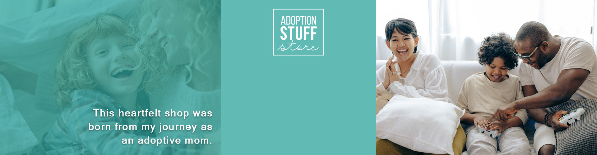 Adoption Stuff Store, adoption and foster care shirt and gifts, landing page banner