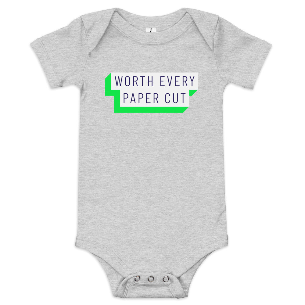 Worth Every Paper Cut - funny adoption themed baby one piece - Adoption Stuff Store