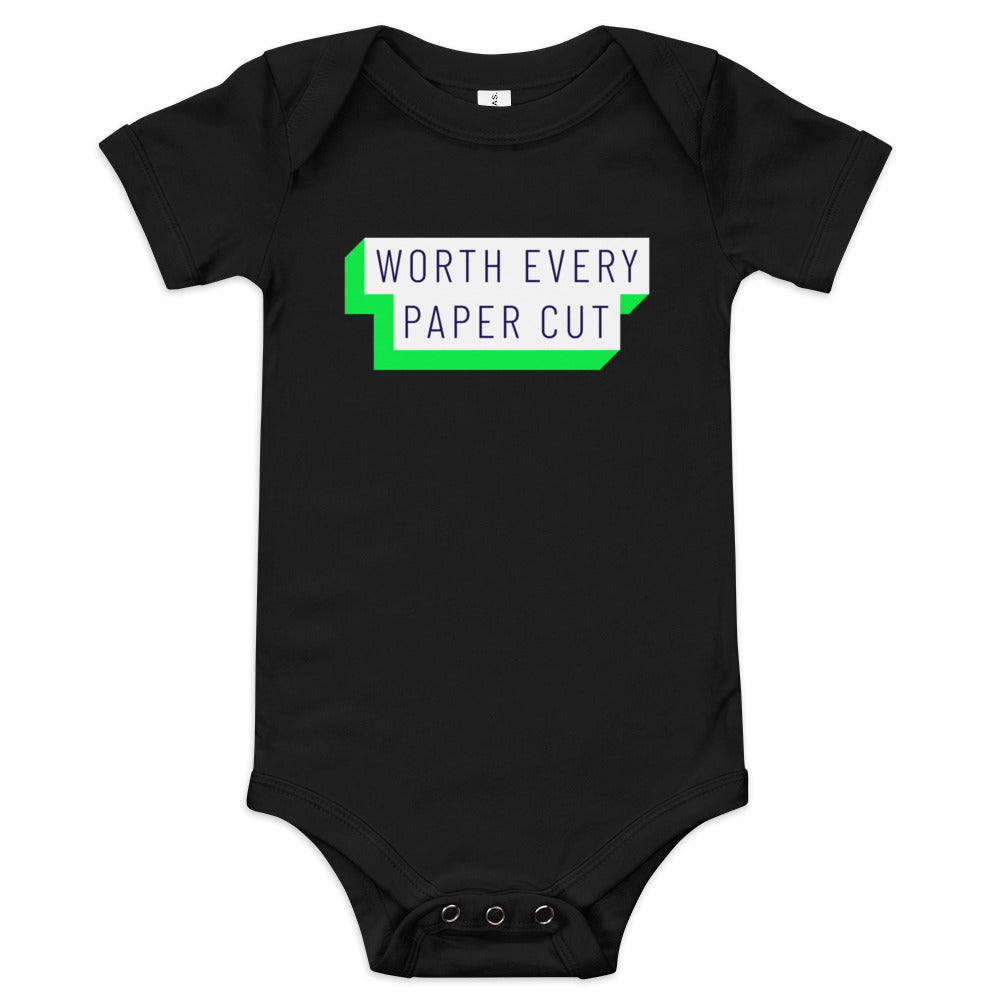 Worth Every Paper Cut - funny adoption themed baby one piece - Adoption Stuff Store