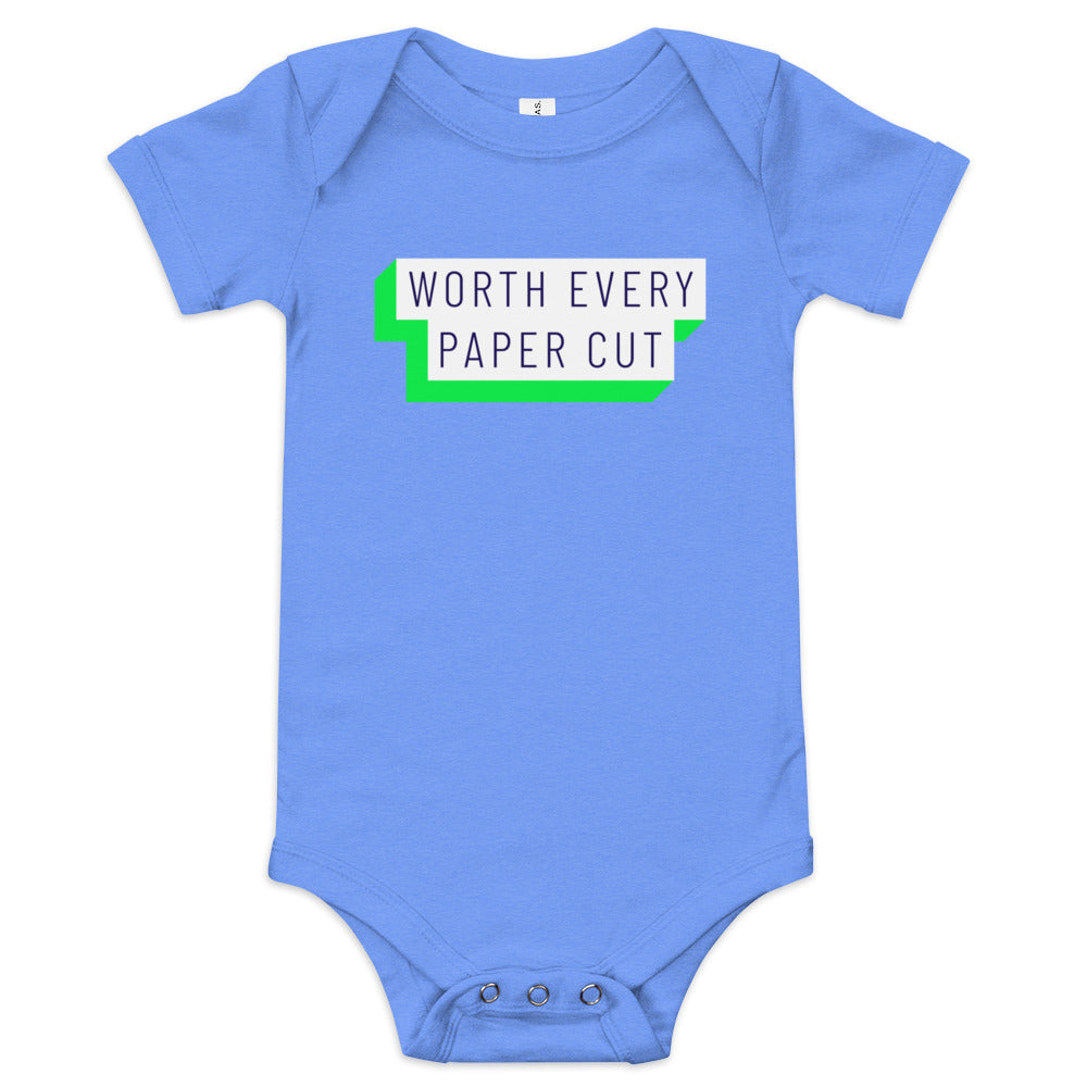 Worth Every Paper Cut - funny adoption themed baby one piece - Adoption Stuff Store