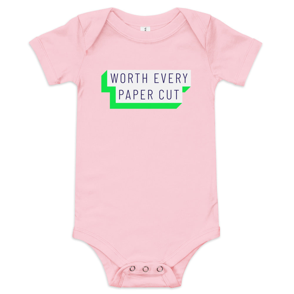 Worth Every Paper Cut - funny adoption themed baby one piece - Adoption Stuff Store