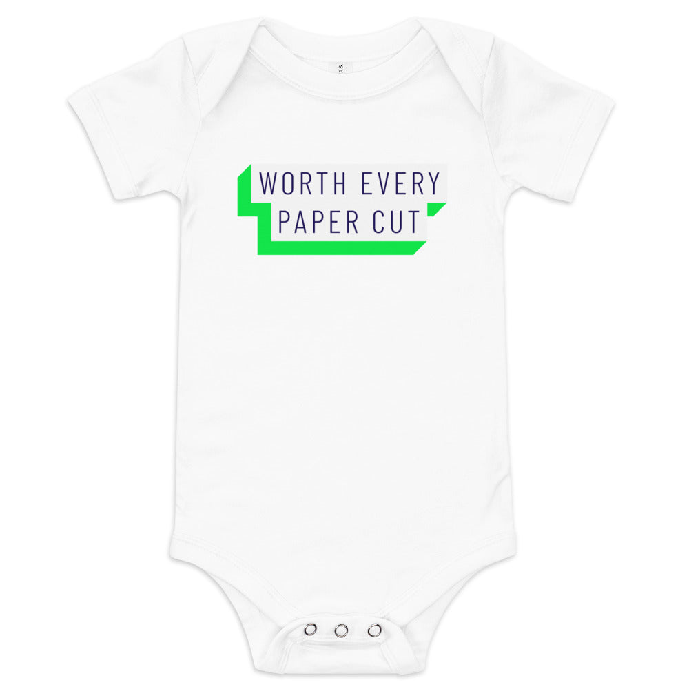 Worth Every Paper Cut - funny adoption themed baby one piece - Adoption Stuff Store, adoption and foster care themed items