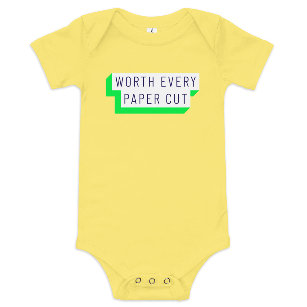 Worth Every Paper Cut - funny adoption themed baby one piece - Adoption Stuff Store