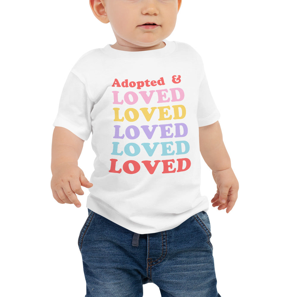 Adopted and Loved - Colorful love shirt for adoption - Adoption Stuff Store 