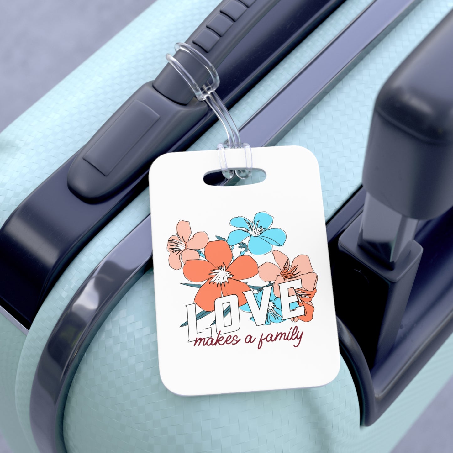 LOVE makes a family - White Bag Tag for suitcase or travel bag