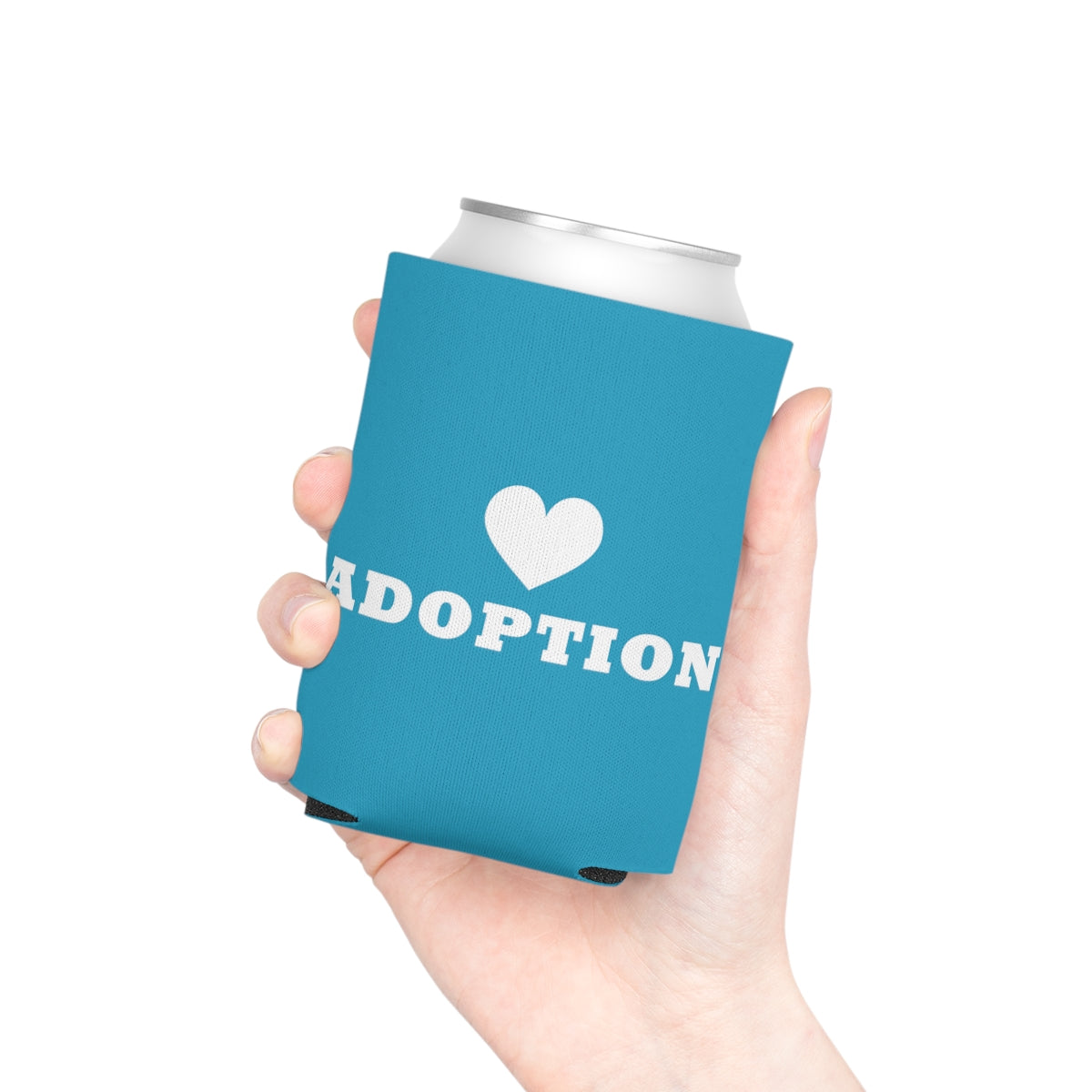 Heart Adoption - simple design on an turquoise Can Cooler - Adoption Stuff Store