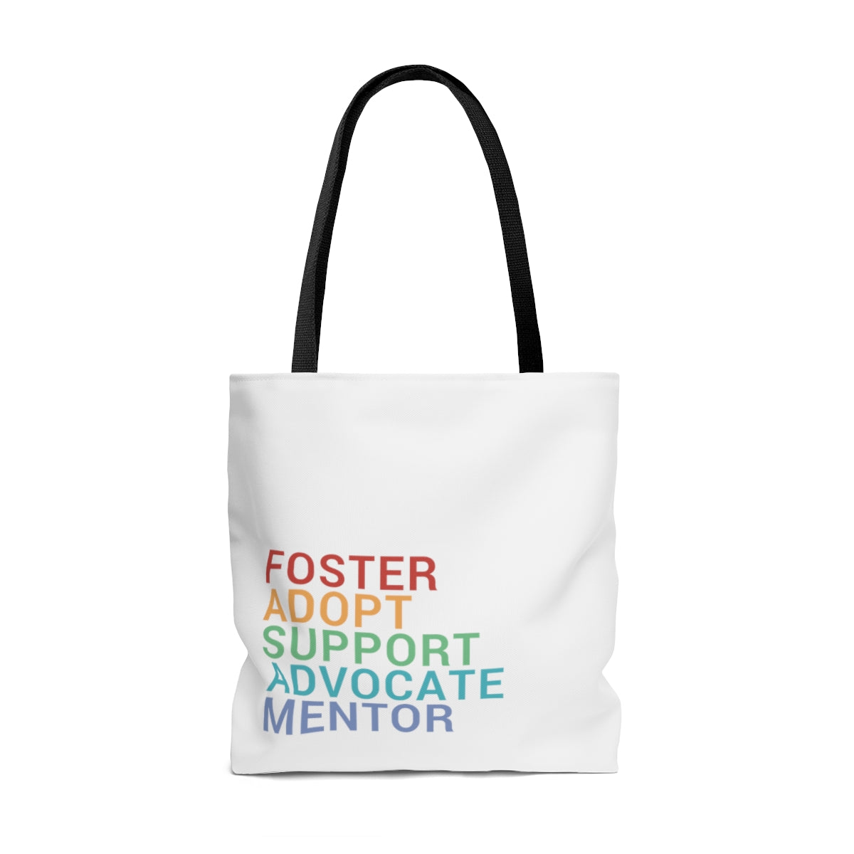 FOSTER. ADOPT. SUPPORT. ADVOCATE. MENTOR - AOP Tote Bag - Adoption Stuff Store