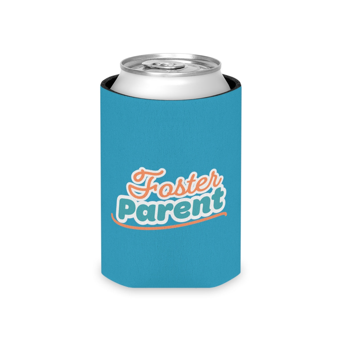 Foster Parent - retro design on an turquoise Can Cooler - Adoption Stuff Store