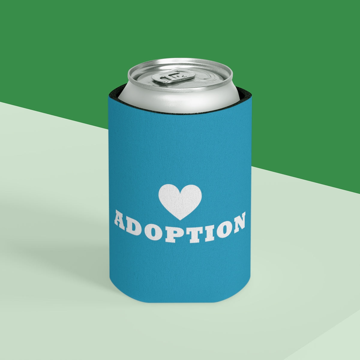 Heart Adoption - simple design on an turquoise Can Cooler - Adoption Stuff Store