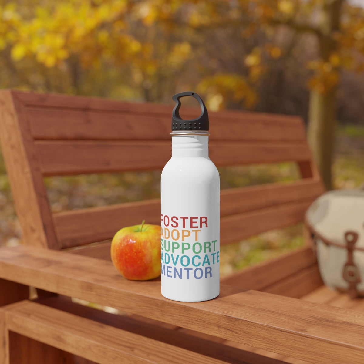 FOSTER, ADOPT, SUPPORT, ADVOCATE, MENTOR - Stainless Steel Water Bottle - Adoption Stuff Store