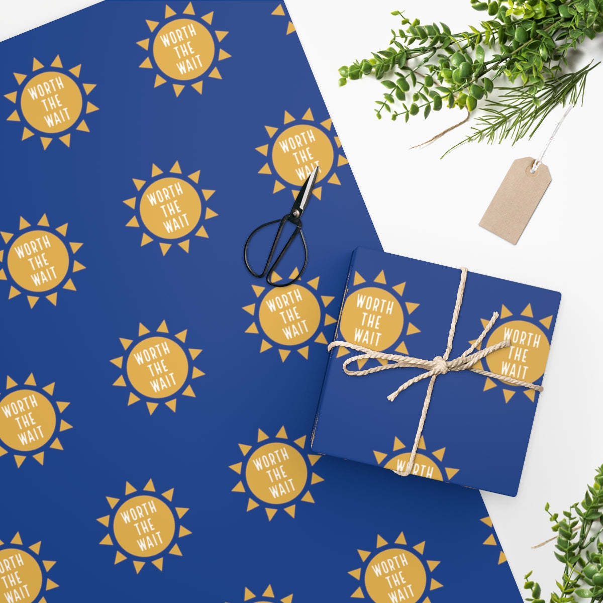 WORTH THE WAIT - cute blue wrapping paper - Adoption Stuff Store, , party