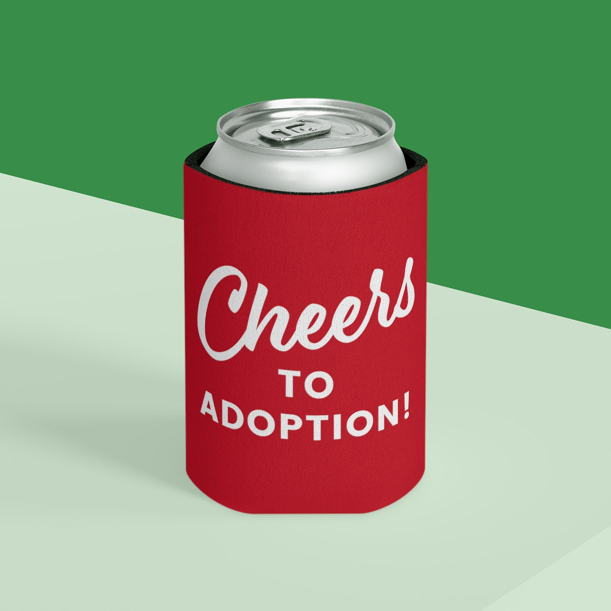 CHEERS TO ADOPTION! - red Can Cooler - Adoption Stuff Store