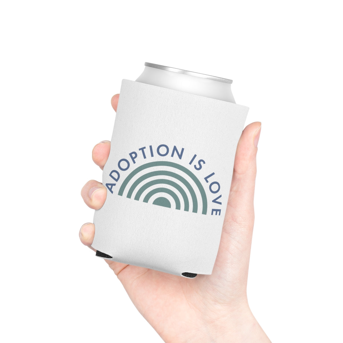 Adoption is Love - design on a white Can Cooler - Adoption Stuff Store