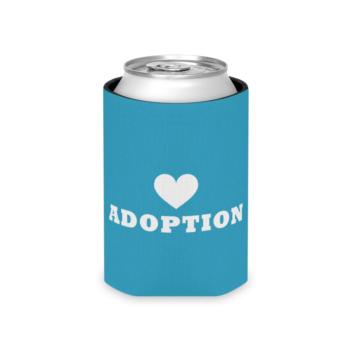 Heart Adoption - simple design on an turquoise Can Cooler - Adoption Stuff Store