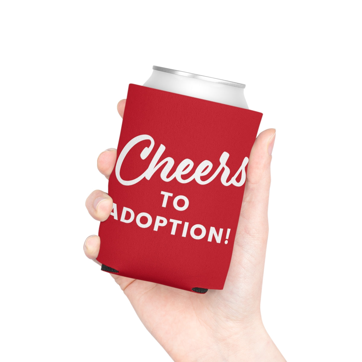 CHEERS TO ADOPTION! - red Can Cooler - Adoption Stuff Store