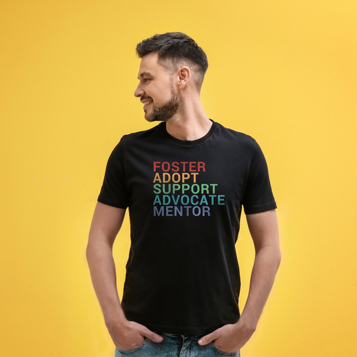 Foster, Adopt, Support, Advocate, Mentor - Inclusive Tshirt for adults or kids - Adoption Stuff Store - adoption and foster care themed gifts and items