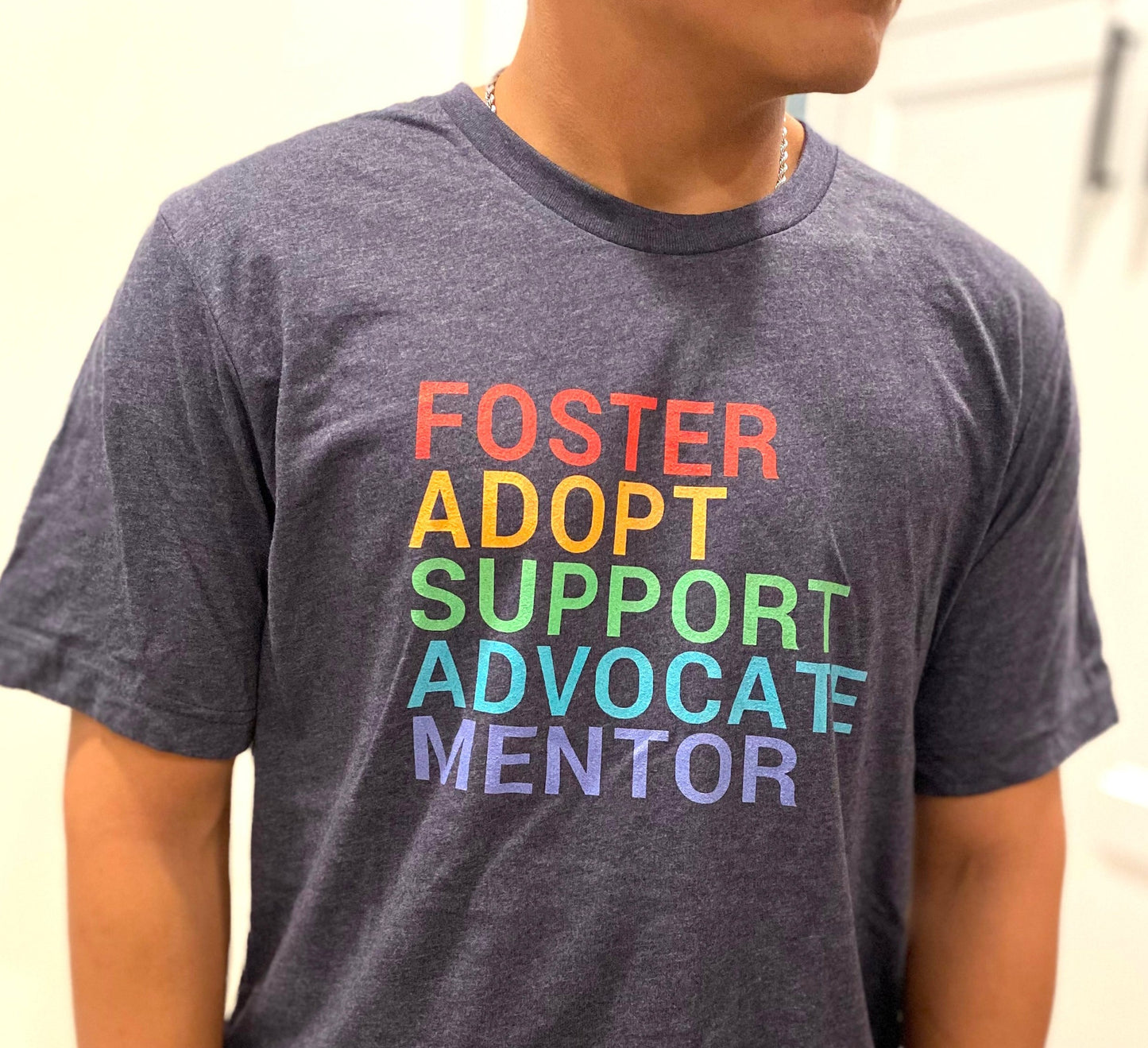 Foster, Adopt, Support, Advocate, Mentor - Inclusive Tshirt for adults or kids - Adoption Stuff Store - adoption and foster care themed gifts and items