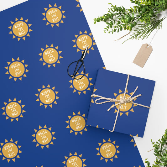 WORTH THE WAIT - cute blue wrapping paper - Adoption Stuff Store, 24" × 60", party