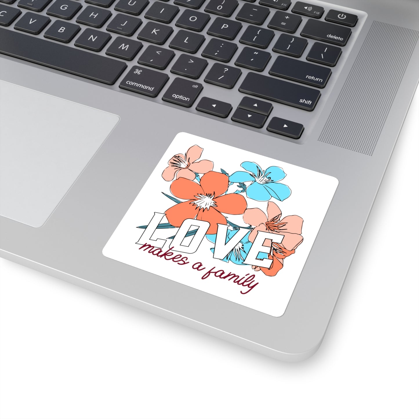 LOVE makes a family - floral design on square stickers