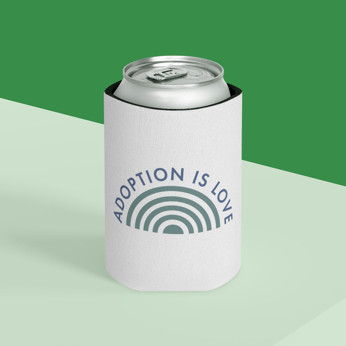 Adoption is Love - design on a white Can Cooler - Adoption Stuff Store