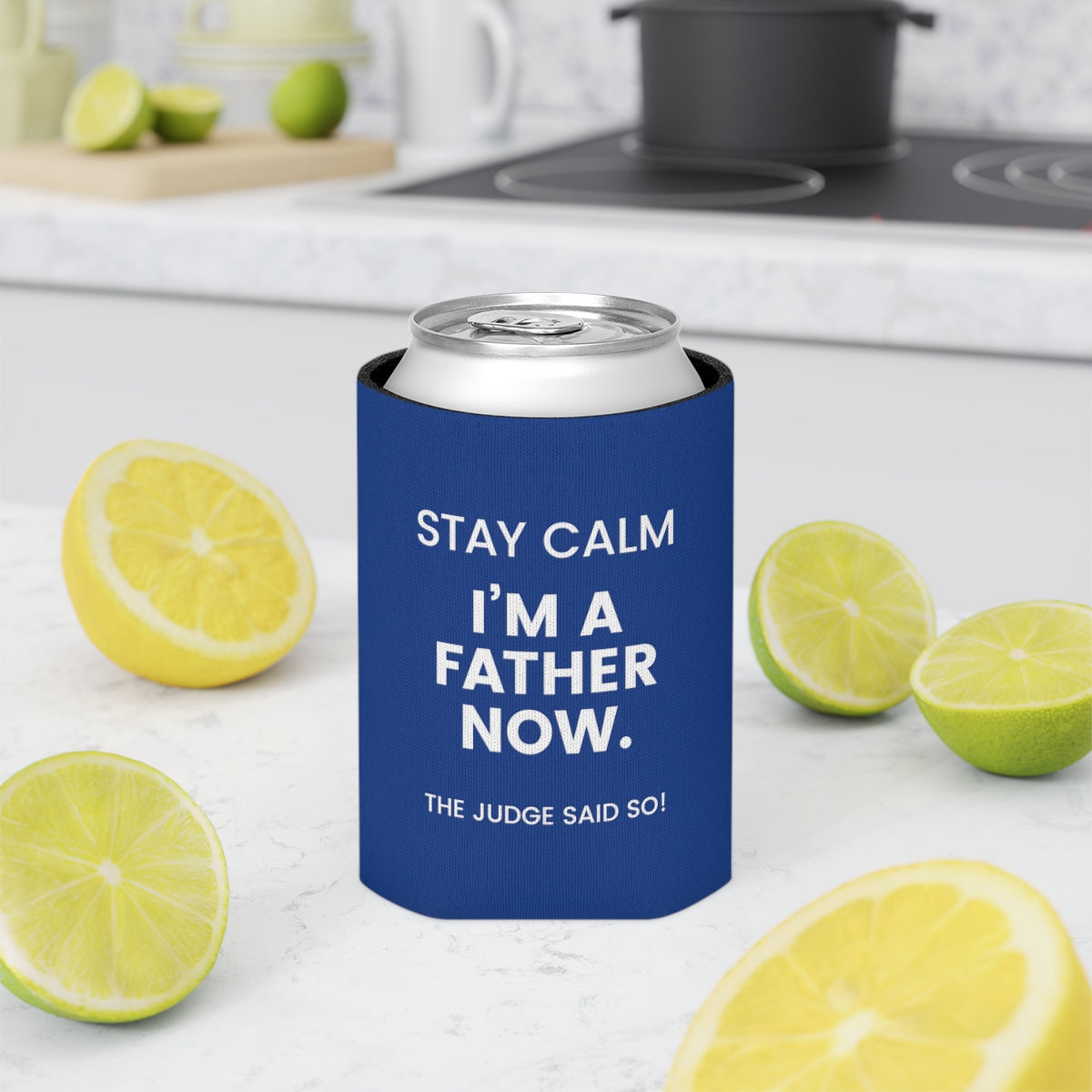 STAY CALM I'M A FATHER NOW - The Judge Said So! - Funny blue Can Cooler for dad - Adoption Stuff Store