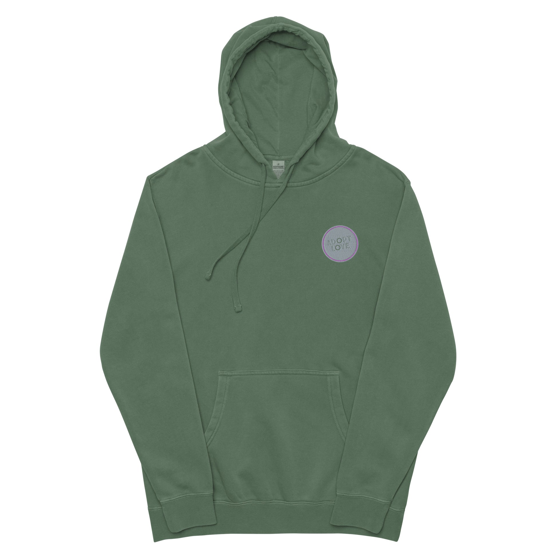 Adopt Love - embroidered design on Unisex pigment-dyed hoodie - Adoption Stuff Store, Pigment Alpine Green / S, hoodie