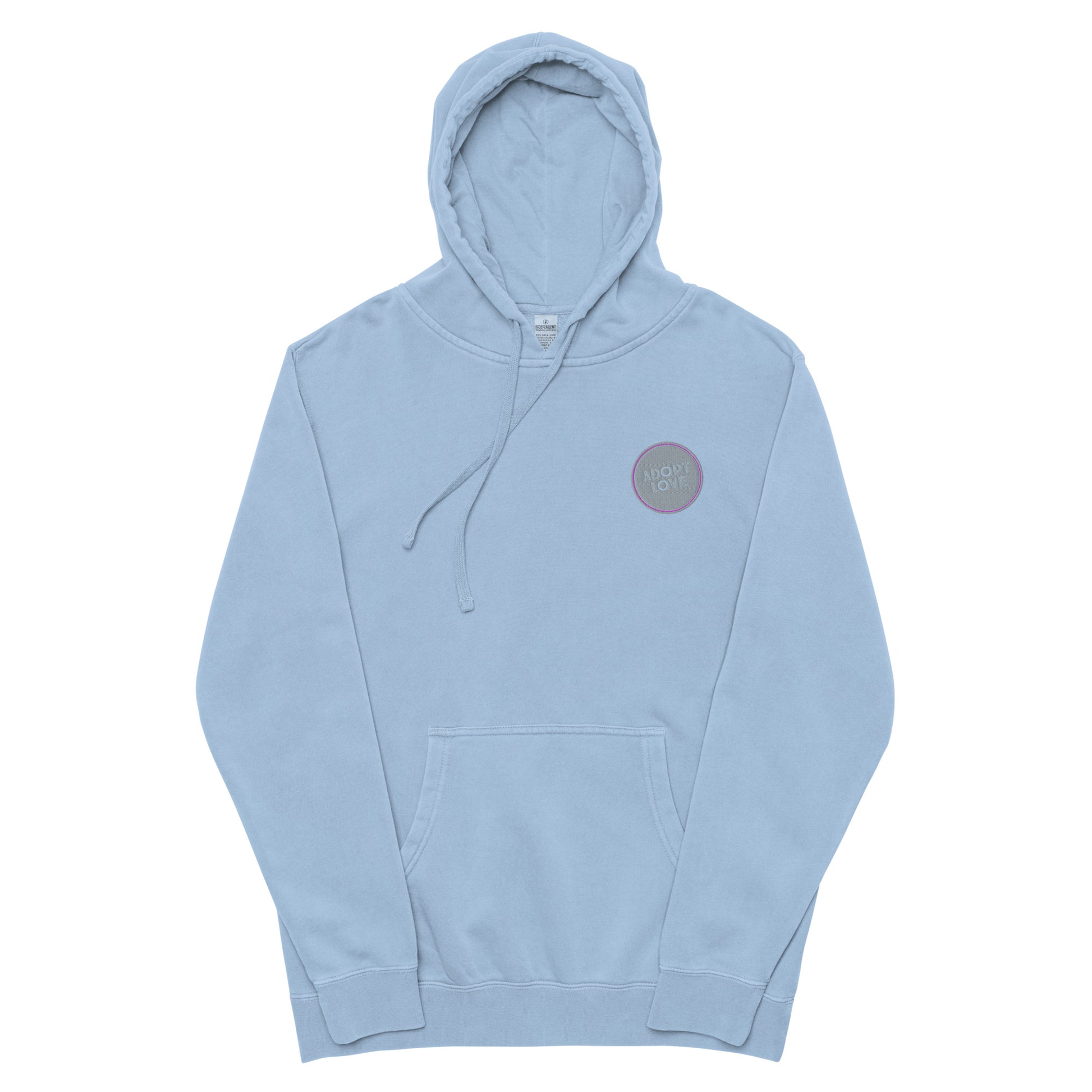 Adopt Love - embroidered design on Unisex pigment-dyed hoodie - Adoption Stuff Store, Pigment Light Blue / S, hoodie