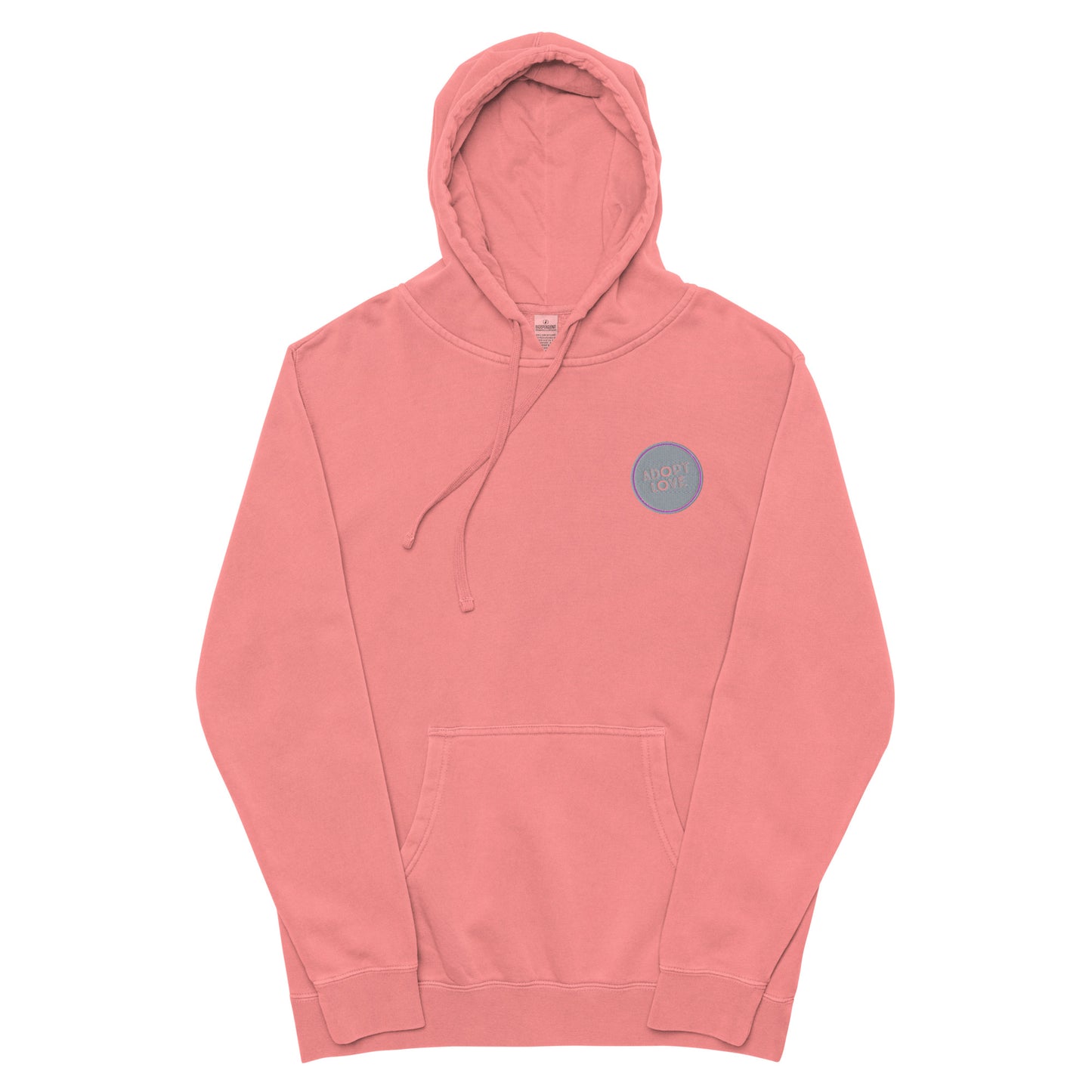 Adopt Love - embroidered design on Unisex pigment-dyed hoodie - Adoption Stuff Store, Pigment Pink / S, hoodie