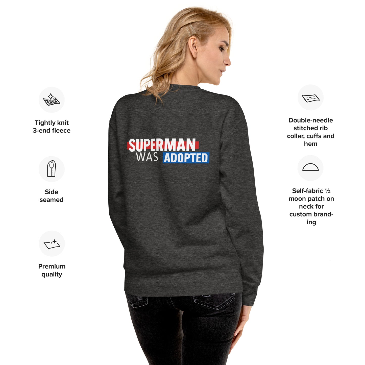 Superman Was Adopted - Unisex Premium Sweatshirt - Adoption Stuff Store, , Sweatshirt