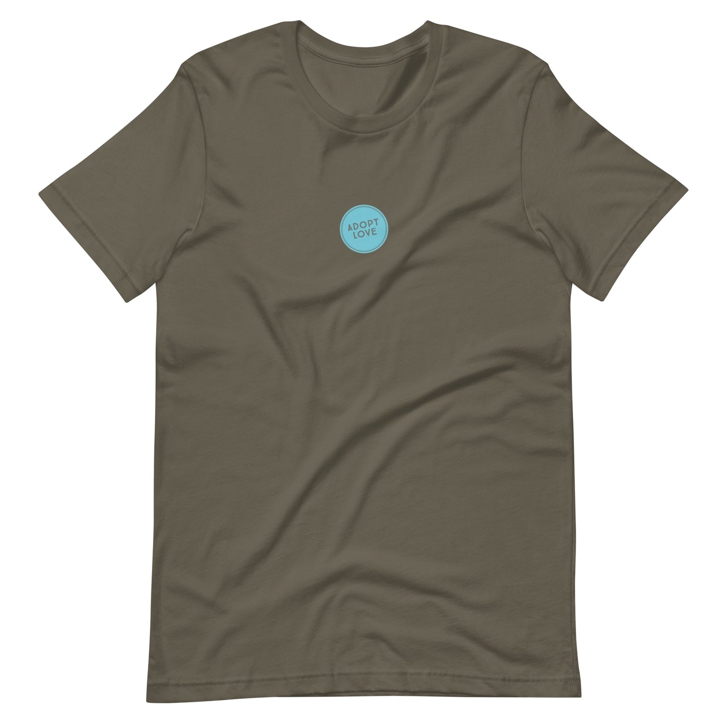 ADOPT LOVE - blue circle design on Unisex t-shirt - Adoption Stuff Store, Army / S, T-shirt