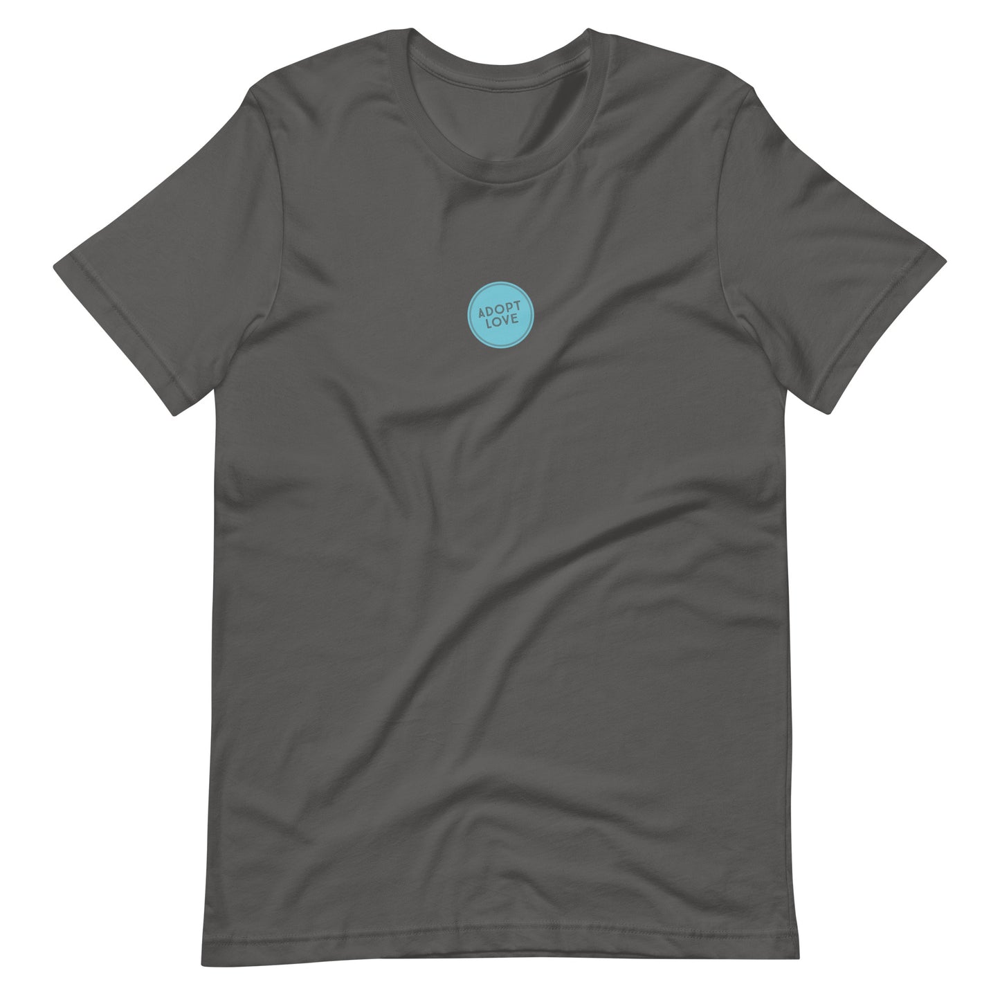 ADOPT LOVE - blue circle design on Unisex t-shirt - Adoption Stuff Store, Asphalt / S, T-shirt