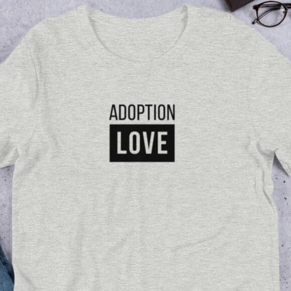 ADOPTION LOVE - simple block design on a Unisex t-shirt T-shirt Adoption Stuff Store Athletic Heather XS 