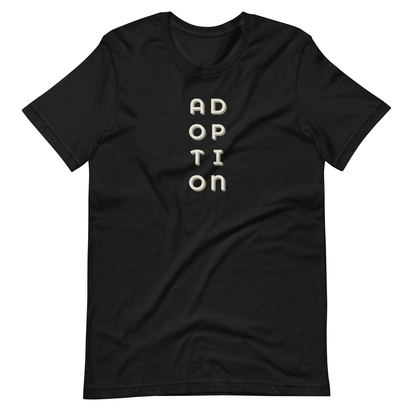 ADOPTION - vertical graphic on Unisex t-shirt - Adoption Stuff Store, Black Heather / XS, T-shirt