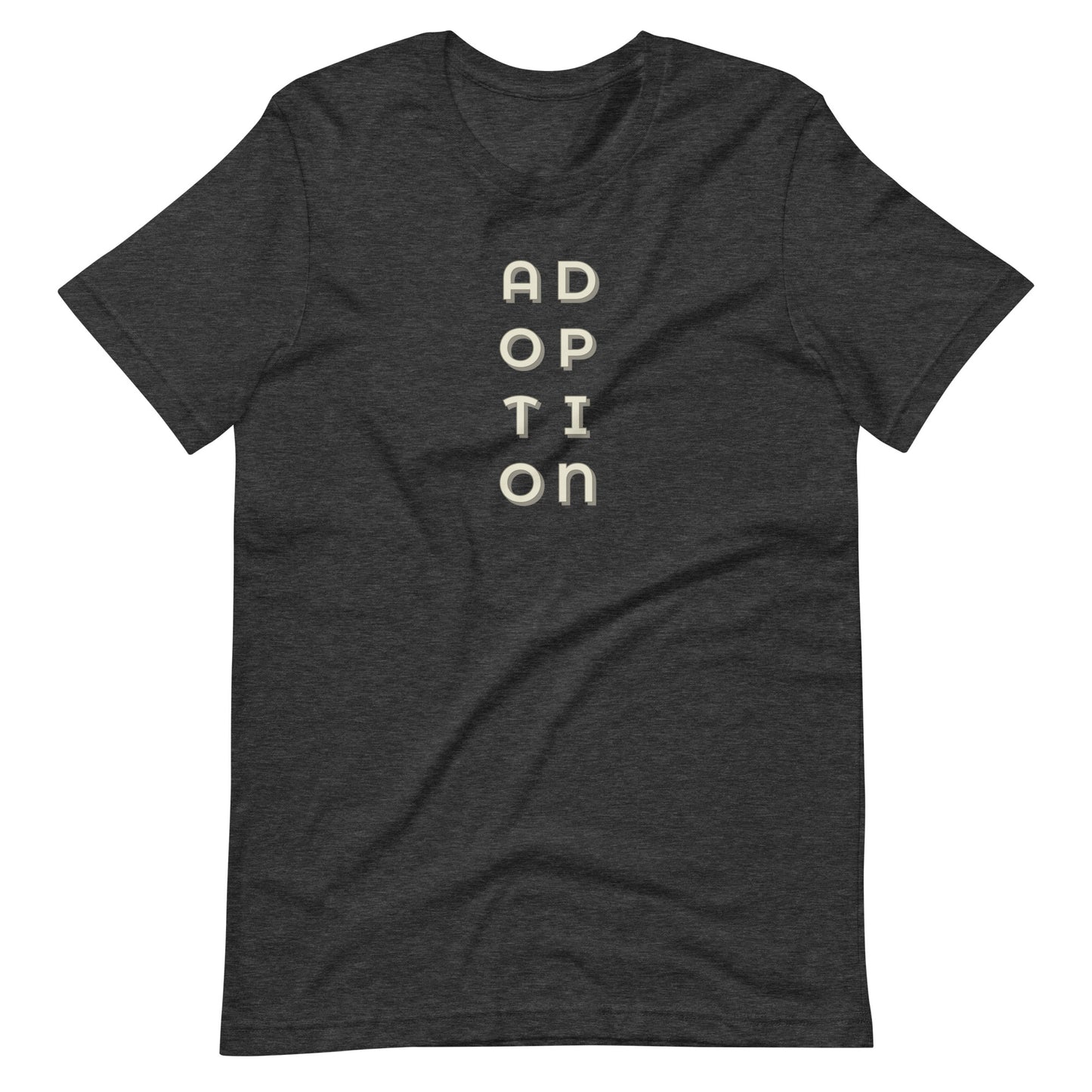 ADOPTION - vertical graphic on Unisex t-shirt - Adoption Stuff Store, Dark Grey Heather / XS, T-shirt