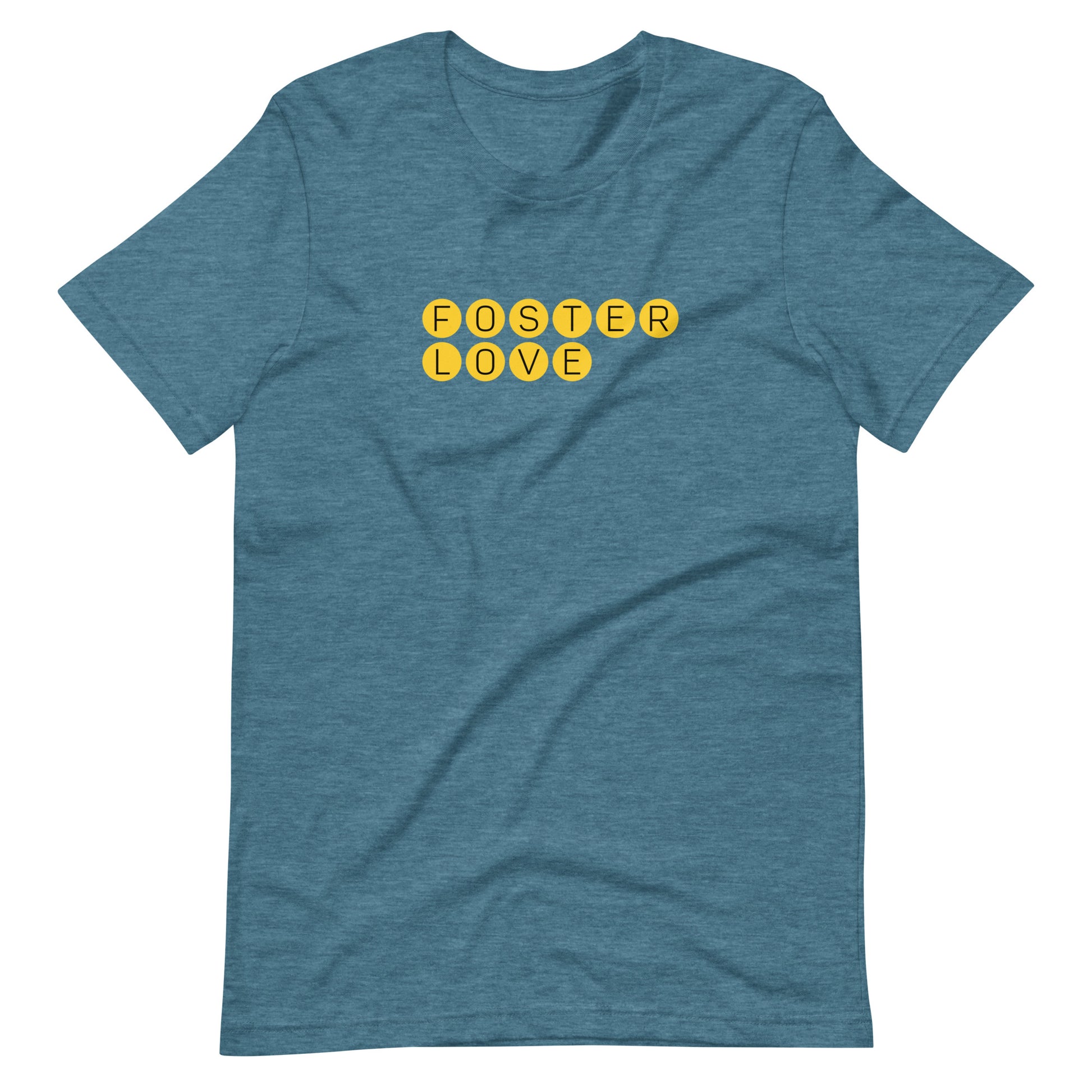 FOSTER LOVE - yellow graphic on a Unisex t-shirt - Adoption Stuff Store, Heather Deep Teal / S