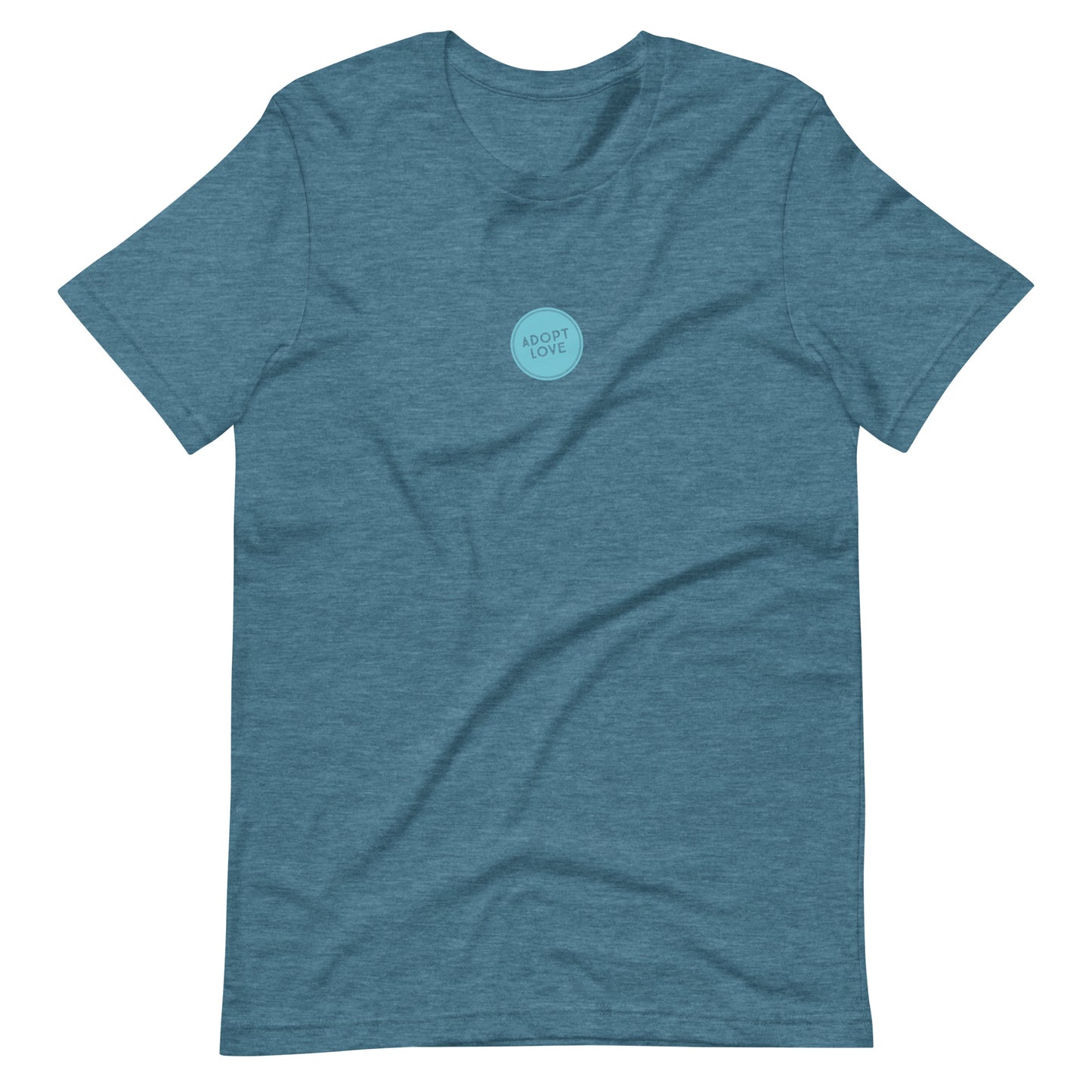 ADOPT LOVE - blue circle design on Unisex t-shirt - Adoption Stuff Store, Heather Deep Teal / S, T-shirt