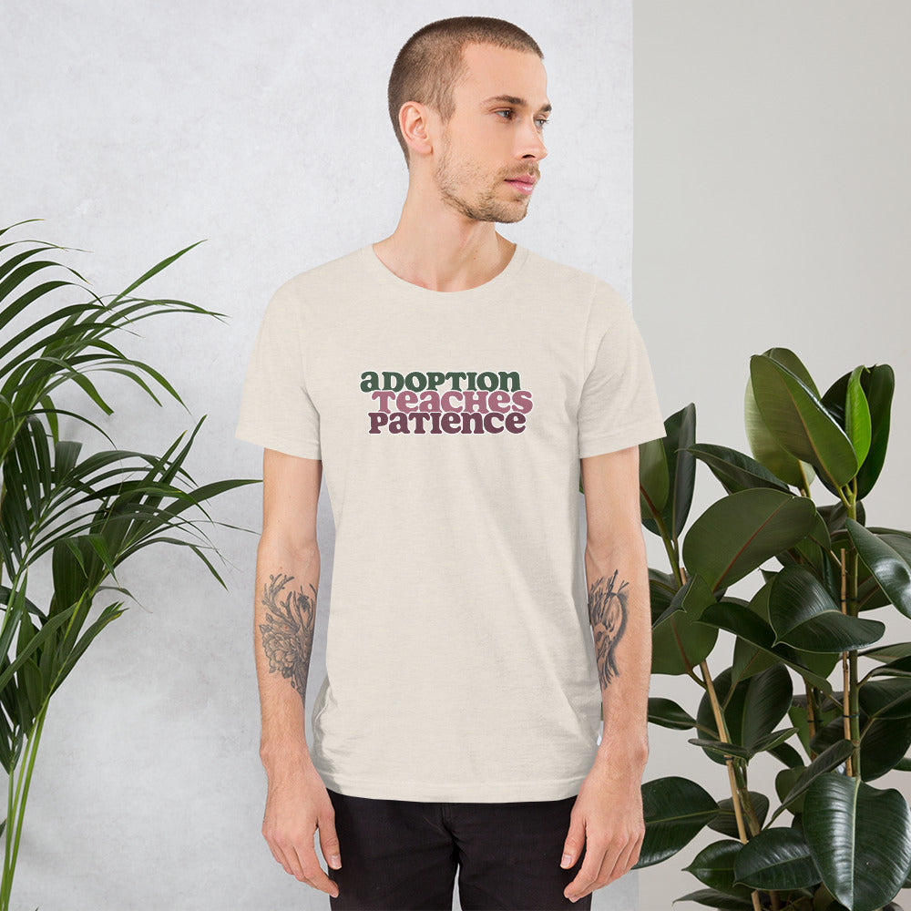 Adoption Teaches Patience - retro design on Unisex t-shirt - Adoption Stuff Store