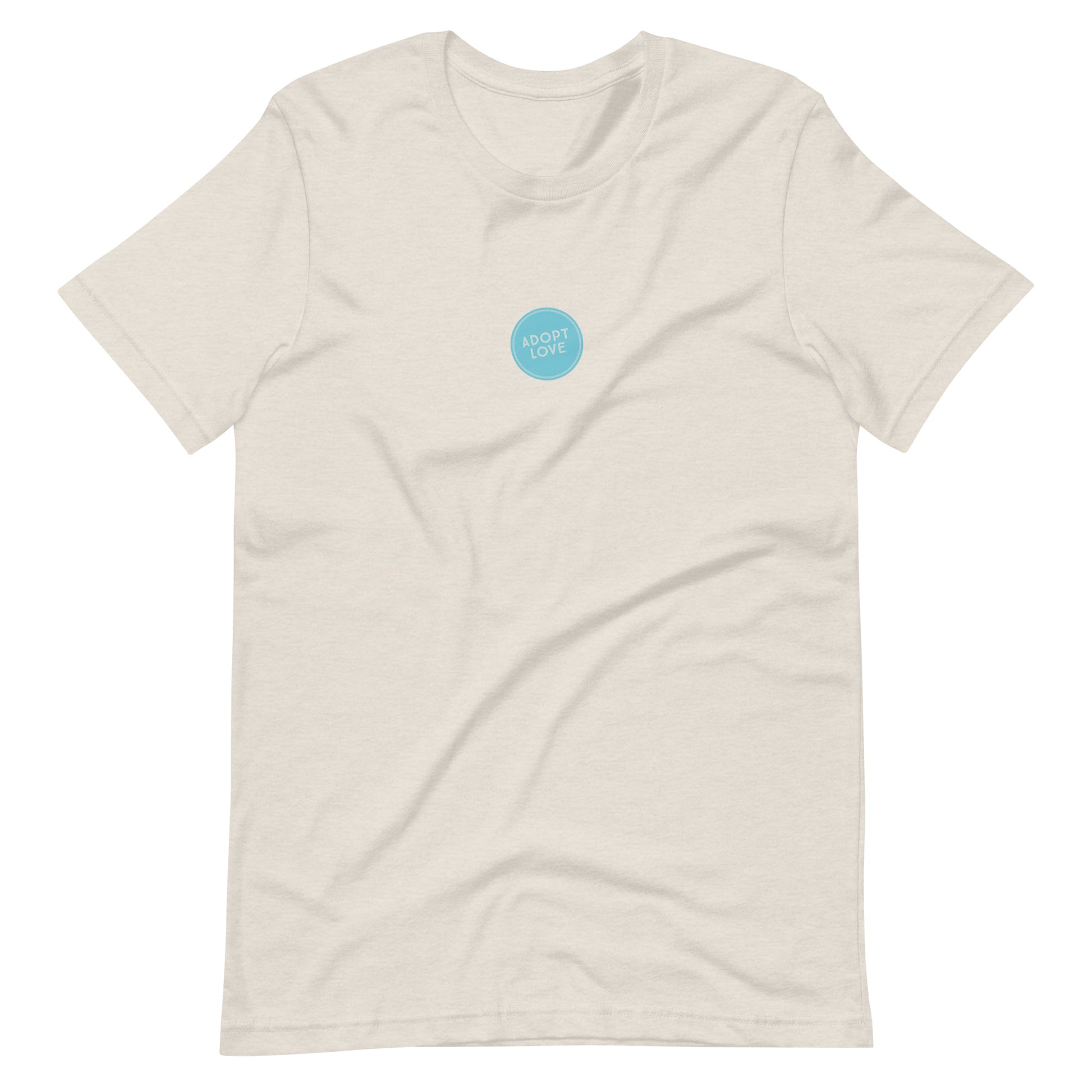 ADOPT LOVE - blue circle design on Unisex t-shirt - Adoption Stuff Store, Heather Dust / S, T-shirt