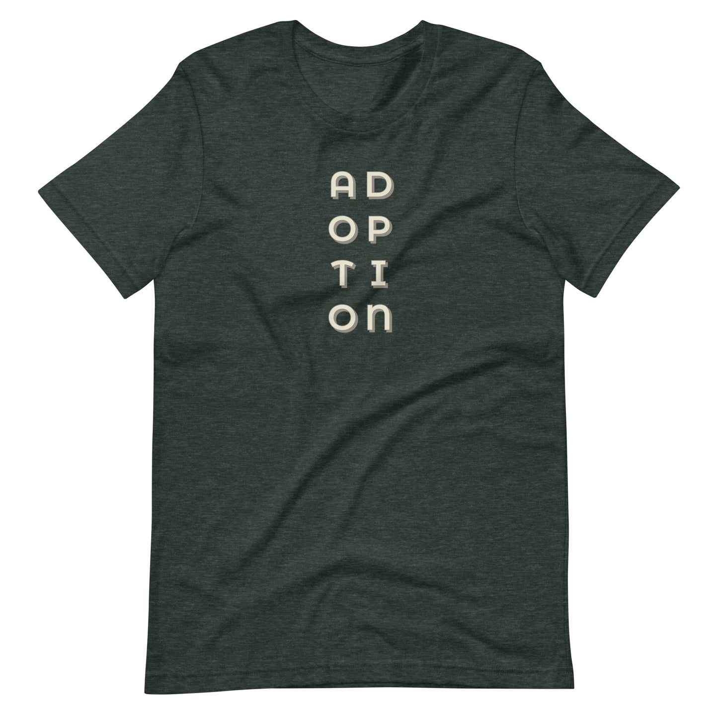 ADOPTION - vertical graphic on Unisex t-shirt - Adoption Stuff Store, Heather Forest / S, T-shirt