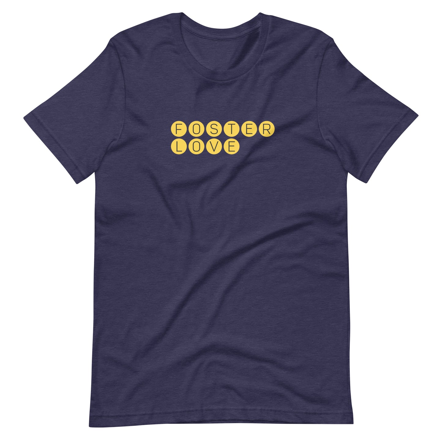 FOSTER LOVE - yellow graphic on a Unisex t-shirt - Adoption Stuff Store, Heather Midnight Navy / XS