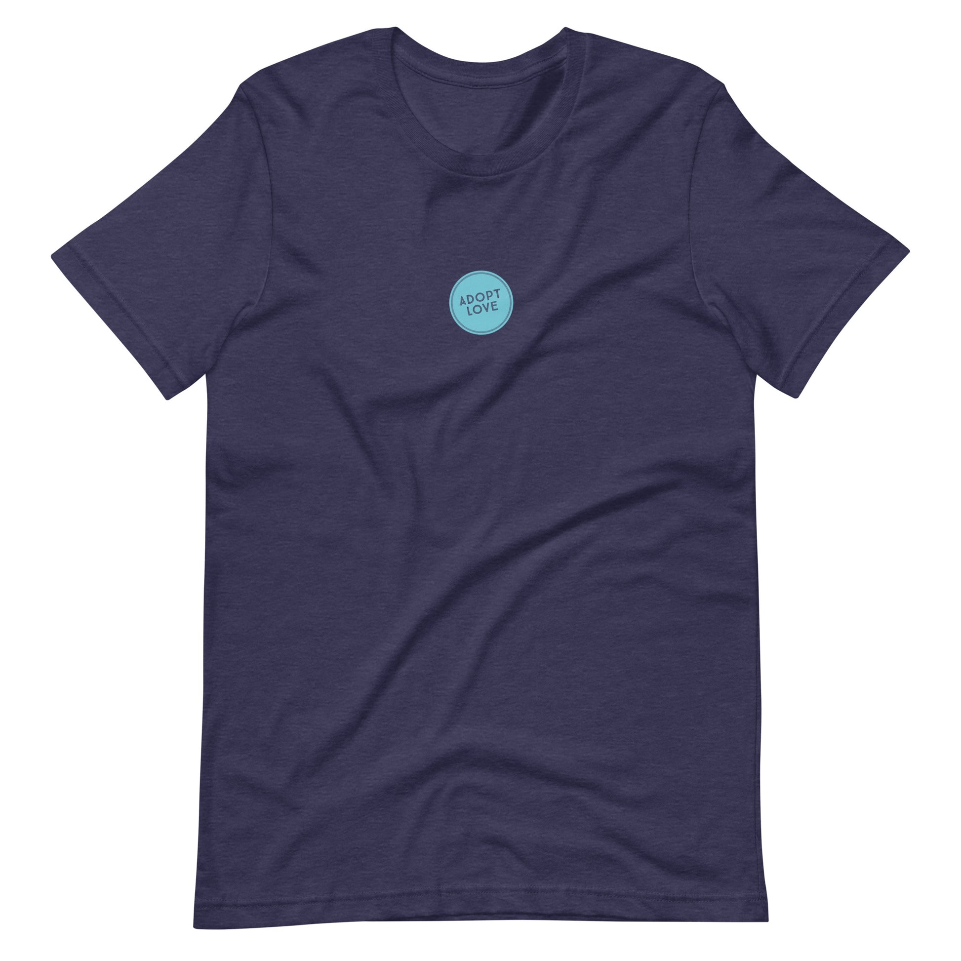 ADOPT LOVE - blue circle design on Unisex t-shirt - Adoption Stuff Store, Heather Midnight Navy / XS, T-shirt