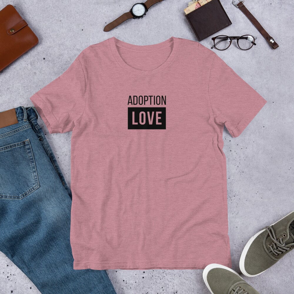 ADOPTION LOVE - simple block design on a Unisex t-shirt T-shirt Adoption Stuff Store Heather Orchid S 