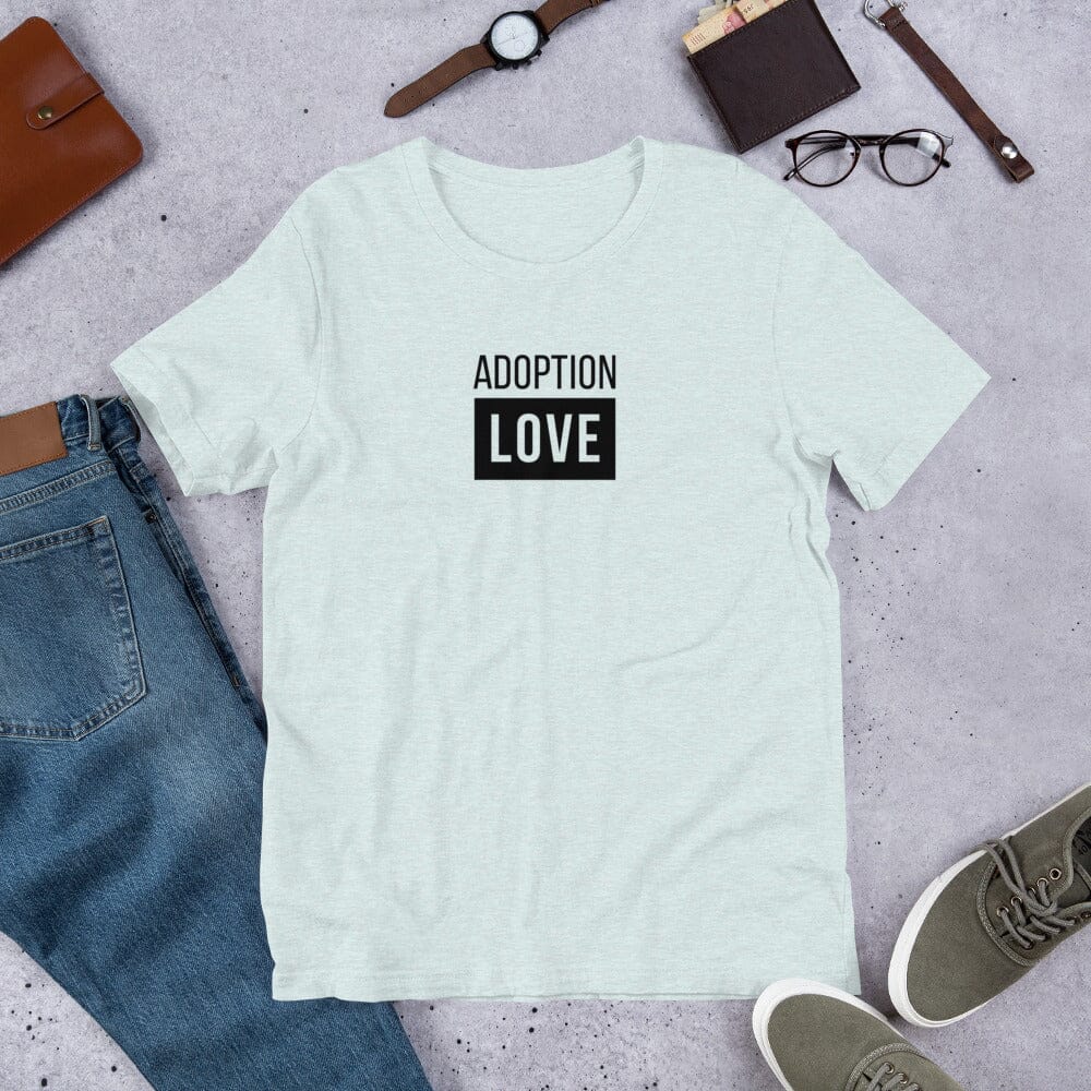 ADOPTION LOVE - simple block design on a Unisex t-shirt T-shirt Adoption Stuff Store Heather Prism Ice Blue XS 