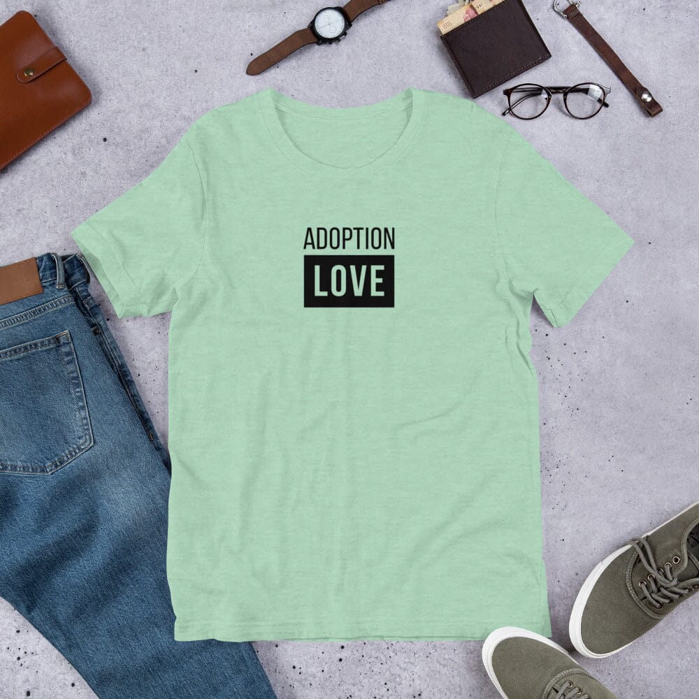 ADOPTION LOVE - simple block design on a Unisex t-shirt T-shirt Adoption Stuff Store Heather Prism Mint XS 