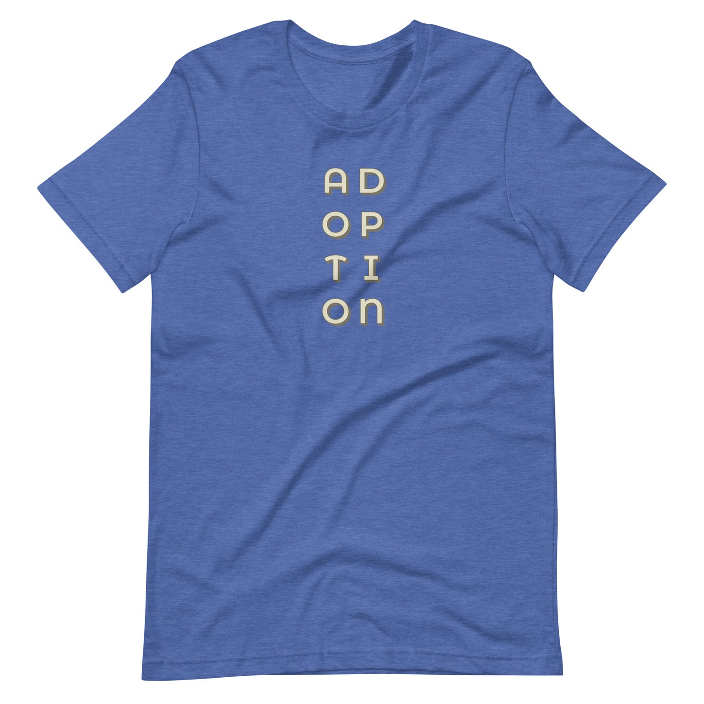 ADOPTION - vertical graphic on Unisex t-shirt - Adoption Stuff Store, Heather True Royal / S, T-shirt