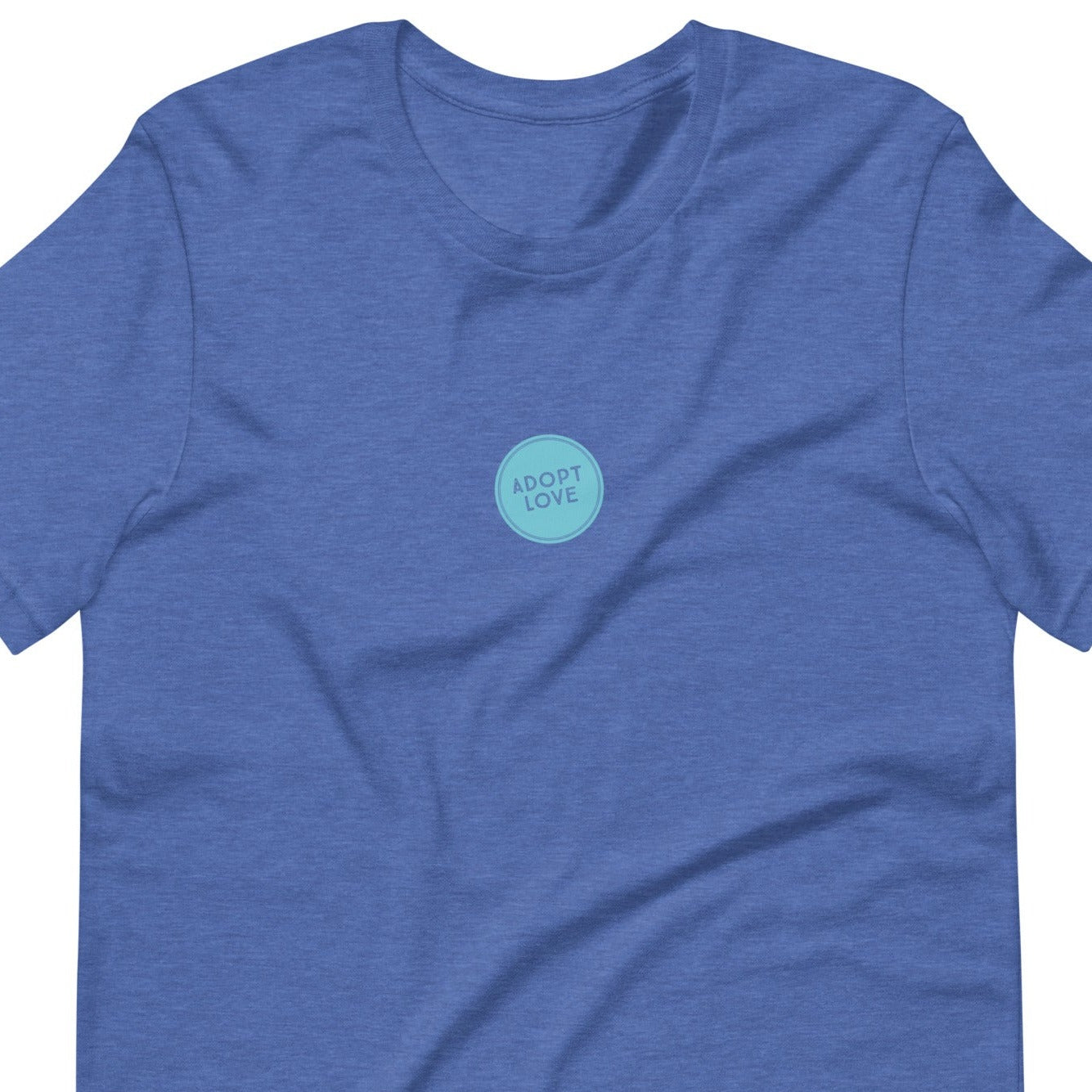 ADOPT LOVE - blue circle design on Unisex t-shirt - Adoption Stuff Store, Heather True Royal / S, T-shirt