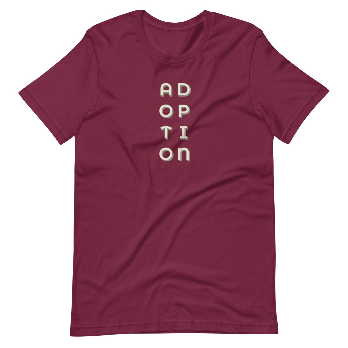 ADOPTION - vertical graphic on Unisex t-shirt - Adoption Stuff Store, Maroon / XS, T-shirt