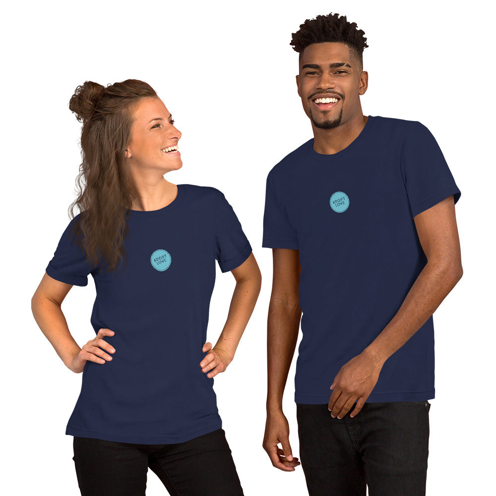 ADOPT LOVE - blue circle design on Unisex t-shirt - Adoption Stuff Store, , T-shirt