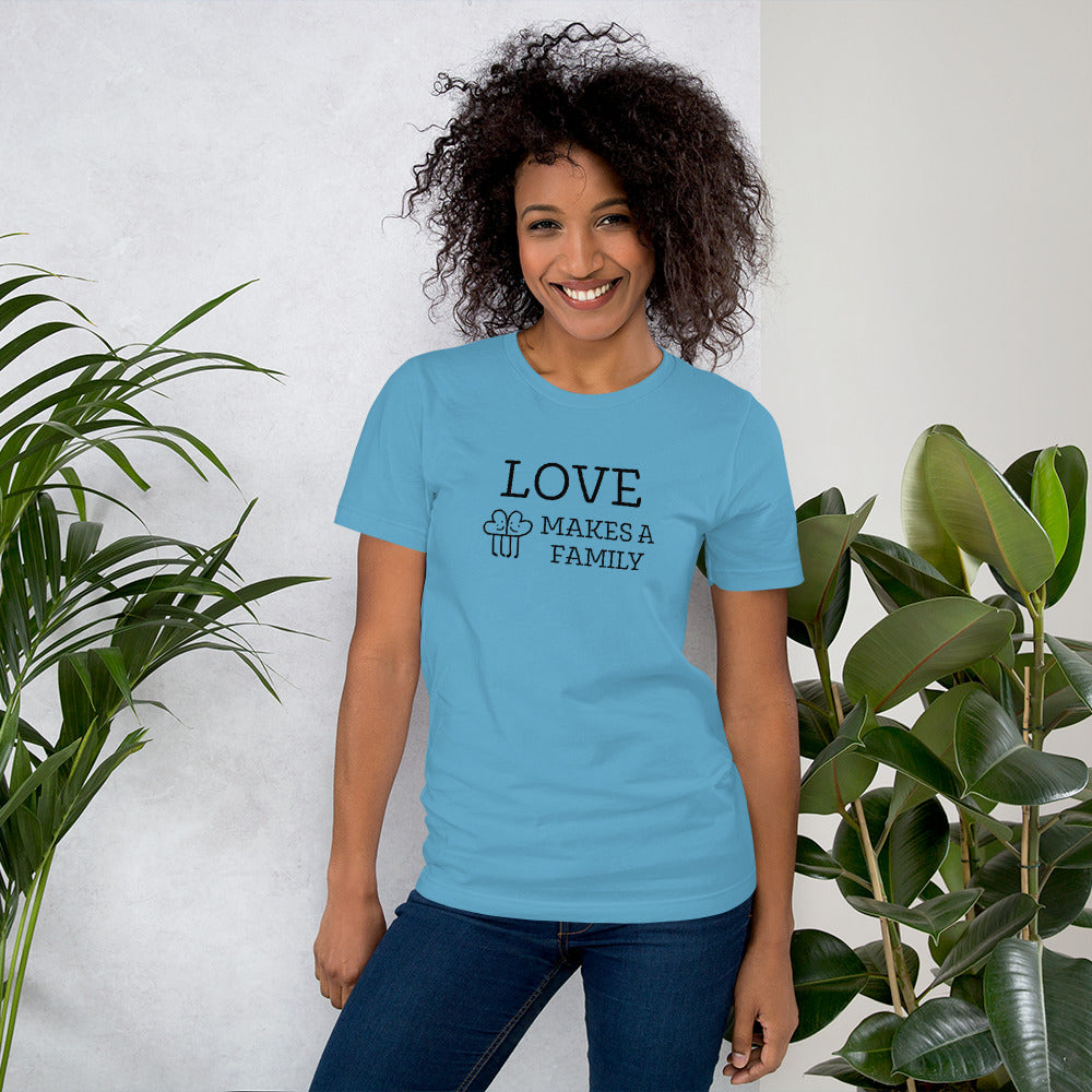 LOVE MAKES A FAMILY - heart graphic - Unisex t-shirt - Adoption Stuff Store