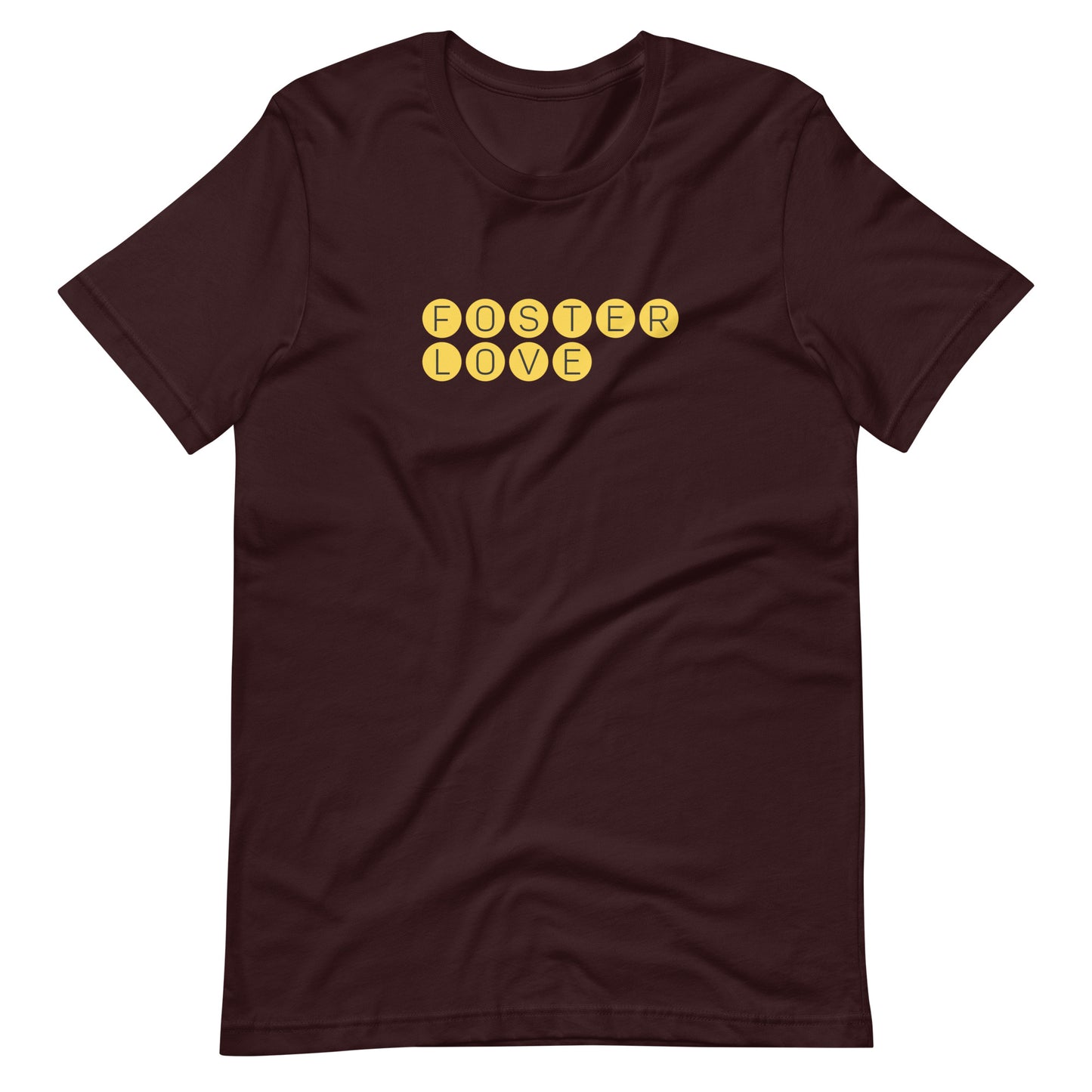 FOSTER LOVE - yellow graphic on a Unisex t-shirt - Adoption Stuff Store, Oxblood Black / S